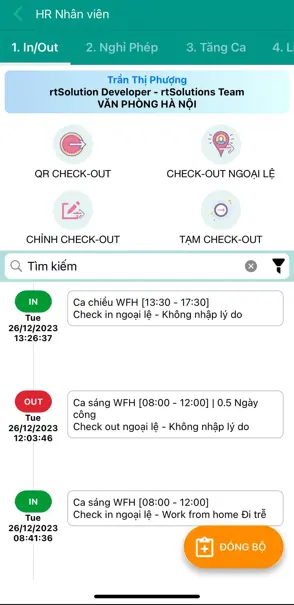 Giao diện Check-In/Out cho nhân viên